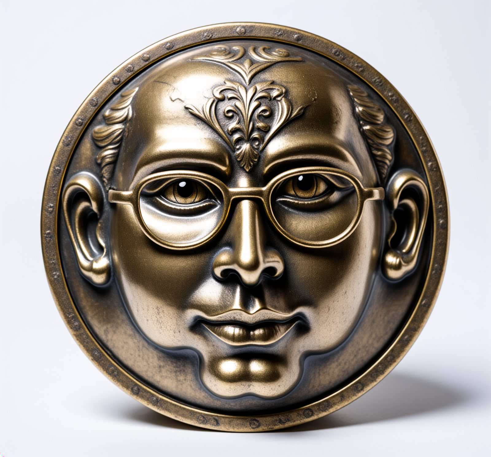 Firefly_ornate vintage tin children's toy sculpture of THE FACE, with glasses, caustic light patterns,  634131